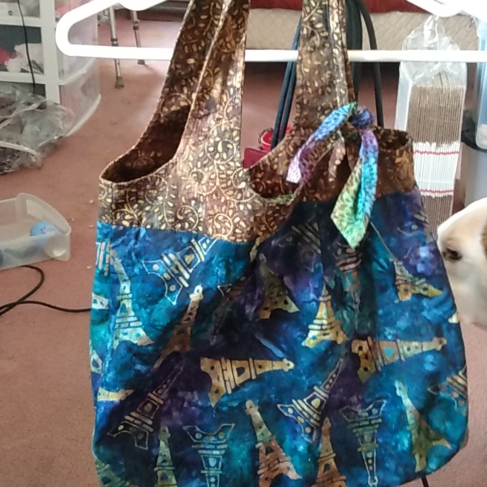 Hand made reversible purse/ tote bag with Eiffel Tower and animal print